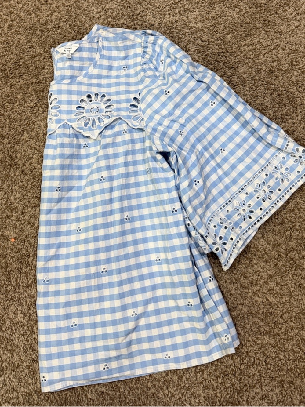 crown & ivy Light Blue Gingham Eyelet Blouse - Picture 8 of 8